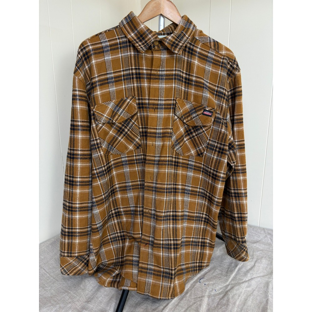Genuine Dickies Mens XL Flannel Shirt Mustard Yellow Plaid Long Sleeve Cotton